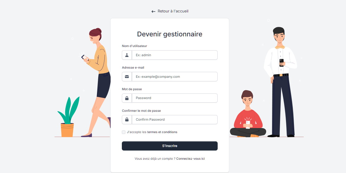 Formulaire d'inscription gestionnaire