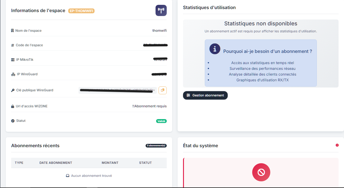 Espace validé nécessitant un abonnement