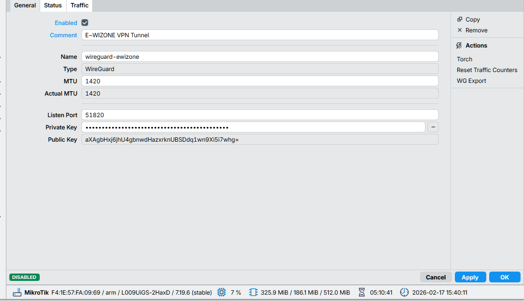 Création interface WireGuard dans Winbox